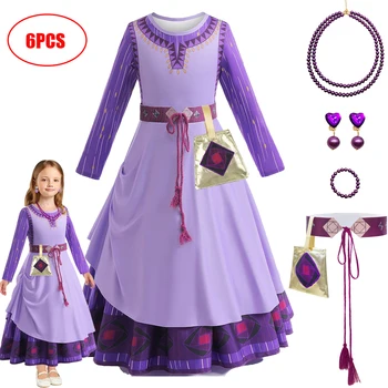 2023 Новая звезда, Желающая Аша, костюм для ролевых игр, фиолетовое платье принцессы с длинным рукавом на Хэллоуин, Рождественское платье для выступлений