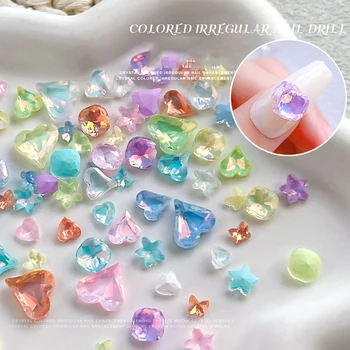 20шт Подвески для ногтей в форме сердца Aurora с бриллиантами из разноцветной смолы Love Jewelry Аксессуары для ногтей DIY 3D Crystal Manicure Decorat