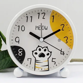 4-дюймовый круглый будильник с милым мультяшным кошачьим когтем, домашние прикроватные часы с бесшумным сканированием, вторые ночные световые часы
