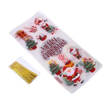 50шт. Пакет для упаковки рождественских конфет с ленточными завязками, Пластиковые пакеты для выпечки печенья, Рождественские пакеты для детских вечеринок