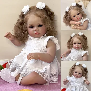 60 см Tutti Reborn Toddle Princess Baby с Каштановыми Вьющимися Волосами Реалистичная 3D Кожа с Венами Мягкая Vinly Reborn Baby Игрушка для Девочки