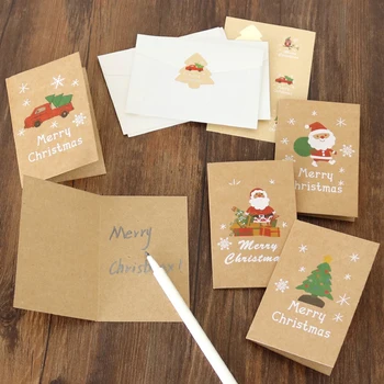6шт Поздравительных открыток с Рождеством Санта Клаус, Снеговик, набор пригласительных открыток с наклейкой на конверт, декор подарочной карты для вечеринки своими руками