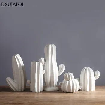 DXUIALOI Современная простота креативная скульптура кактуса матовые украшения керамические поделки домашняя гостиная настольные керамические украшения