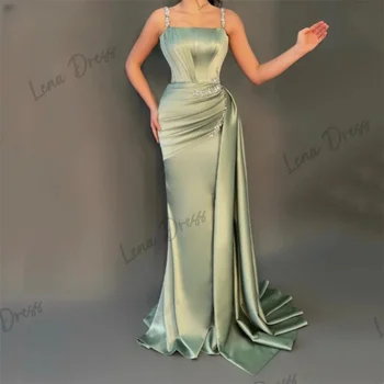 Lena-Элегантное Вечернее платье Цвета Зеленого Матча С Боковым Хвостом 