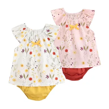 Sanlutoz Комплекты летней детской одежды с цветочным рисунком, топы для малышей + Плавки, Повседневные комплекты детской одежды из 2 предметов