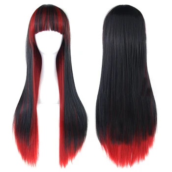Soowee, черно-красный парик для косплея из прямых натуральных волос с челкой, красочные парики для костюмированной вечеринки на Хэллоуин для женщин