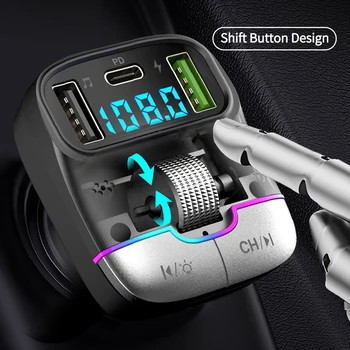 Автомобильный FM-передатчик Bluetooth 5.3 Беспроводной автомобильный адаптер Bluetooth MP3-плеер Громкая связь Двойное зарядное устройство USB PD Роликовое колесо