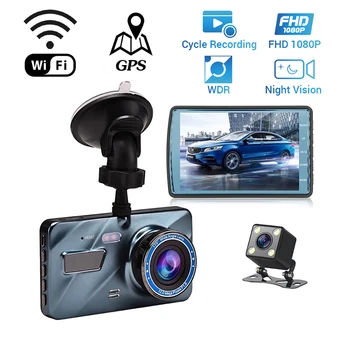 Автомобильный видеорегистратор Dash Cam WiFi 4.0 Full HD 1080P Камера заднего вида Автомобильный Видеомагнитофон Авторегистратор Dashcam Черный Ящик GPS Трек Автомобильные Аксессуары