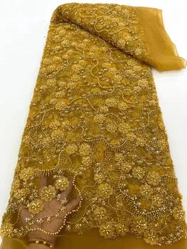 Африканская кружевная ткань, высококачественный кружевной материал с блестками, Нигерийские Французские кружевные ткани из бисера для свадебного платья.