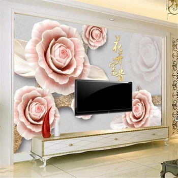 бейбехан Пользовательские обои 3d фреска с рельефной резьбой по нефриту благоприятные цветы открывают богатый ТВ фон обои papel de parede