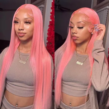 Бесклеевые прямые парики из человеческих волос Barbie Pink 13x4 на шнурке спереди Для женщин, парик из человеческих волос 13x6 на шнурке спереди, парик из розовых волос Braizilian
