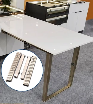 Выдвижной кухонный столик со скрытым выдвижным ящиком, многосекционная направляющая, плоский толчок с ножками, невидимая откидная направляющая для стола