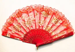 Горячая распродажа, 150 шт., дизайн розы в испанском стиле, пластиковая рамка, кружевной шелковый веер для рук, китайский складной веер ручной работы, свадебные подарки