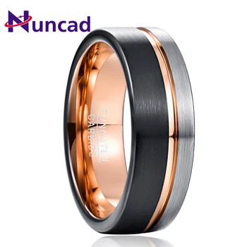 Женское кольцо из карбида вольфрама с канавкой из розового золота NUNCAD, классическое свадебное кольцо из матового черного мужского ювелирного кольца для группы T157R