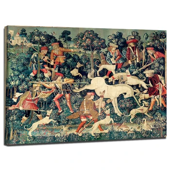 Животные в средневековом искусстве Аллегория Времени Святой Стефан Раненый Единорог, которого удерживают в страхе Три охотника Картина на холсте