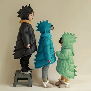 Зимняя детская куртка с динозавром, парка для мальчиков, 80% пуховик, куртки для девочек, детская одежда, зимняя одежда, детская верхняя одежда для мальчиков