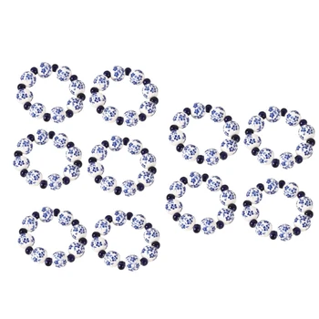 Кольцо для салфеток с ручной росписью в этническом стиле, сине-белые бусины, кольцо для салфеток, украшение домашнего стола