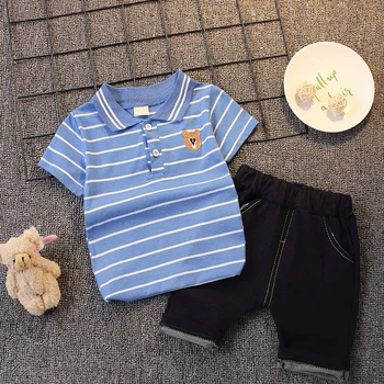 Комплекты летней детской одежды IENENS, детская рубашка-поло с короткими рукавами + шорты, костюмы, повседневная одежда для маленьких мальчиков