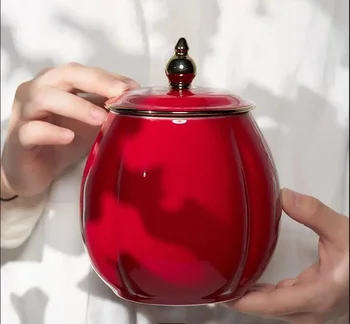 Креативная красная керамическая подставка для чая, Герметичная банка для хранения большой емкости, украшение для рабочего стола в гостиной, современное украшение для дома