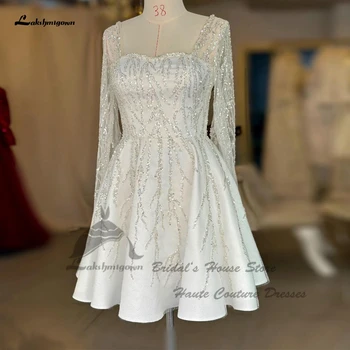 Лакшми-Хаун, роскошные короткие свадебные платья из атласа 2023, Vestidos Curtos, квадратные Сексуальные платья для свадебных вечеринок