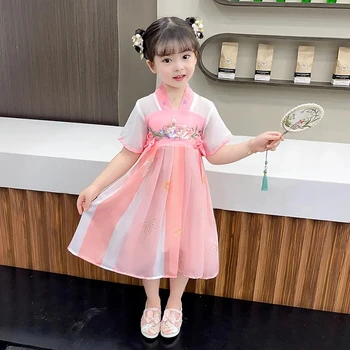 Летнее платье Hanfu для девочек, новое детское платье принцессы в китайском стиле Tangzhuang Super Immortal, летнее платье в древнем стиле