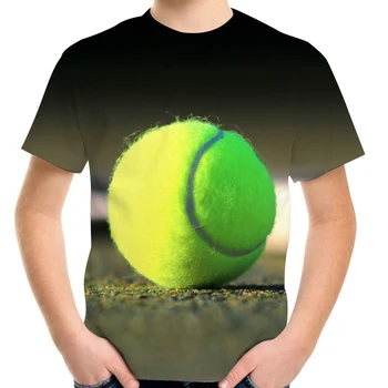Летняя модная 3D футболка для детей-подростков от 4 до 20 лет, футболка с принтом теннисного мяча с забавным рисунком для мальчиков и девочек, детская повседневная спортивная футболка, одежда