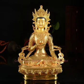 ЛУЧШИЙ 7-дюймовый # Тибетский Буддизм Статуя Бодхисаттвы Кшитигарбхи из позолоченной латуни # ДОМАШНИЙ Талисман