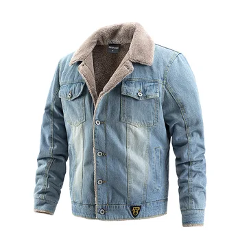Модная мужская джинсовая куртка нового поступления, осенне-зимняя куртка, плюшевая повседневная мужская верхняя одежда