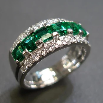 Модные Роскошные кольца с квадратным зеленым кубическим цирконием, Обручальные кольца для женщин, Необычные украшения в подарок на годовщину