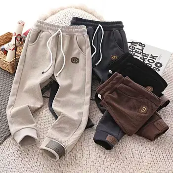 Модные спортивные брюки для мальчиков, весна-осень, длинные брюки из ткани с вафлями, повседневные детские спортивные брюки, одежда для подростков 110-170 см