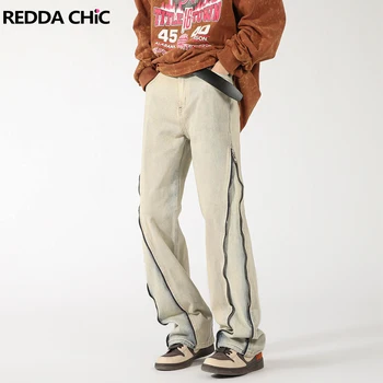 Мужские Расклешенные джинсы REDDACHIC с Деконструированной застежкой-молнией, Потертые Широкие брюки С вырезами, Повседневные Брюки в стиле Хип-хоп, Винтажная Уличная одежда Y2k