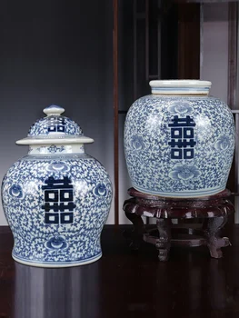 Народная коллекция керамики Цзиндэчжэнь, старинная фарфоровая банка с иероглифами 