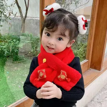 Новогодний шейный платок из искусственного меха Кролика с мягкой кисточкой в китайском стиле, детская грелка для шеи, детские зимние шарфы с перекрестными буквами на открытом воздухе