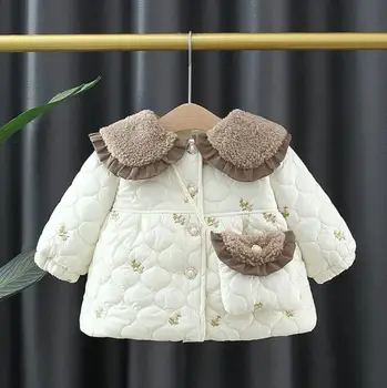 Новое зимнее пальто для новорожденных девочек, милая куртка для девочек, одежда с хлопковой подкладкой, утепленная верхняя одежда для детей 1-4 лет