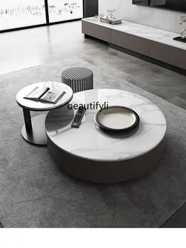 Новый чайный столик в итальянском стиле Light Luxury Rock Plate с круглым ящиком для хранения, Креативная комбинация ТВ-шкафов