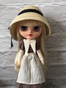 Одежда BJD Blythe коричневого цвета, капор, соломенная шляпа, юбка, костюм, платье 1/6 30 см для кукол (подходит для Pullip, Ob24, Licca)