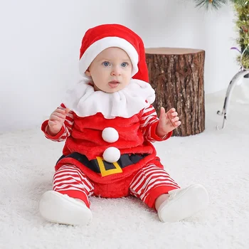 одежда для детей 1-3 лет, Рождественская новогодняя вечеринка, открытый комбинезон Санта-Клауса, комплект из трех предметов из мягкой ткани