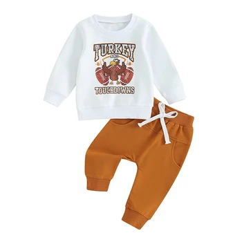 Одежда Для малышей и мальчиков на День Благодарения, толстовка с индейкой, пуловер, топ, брюки с эластичной резинкой на талии, комплект