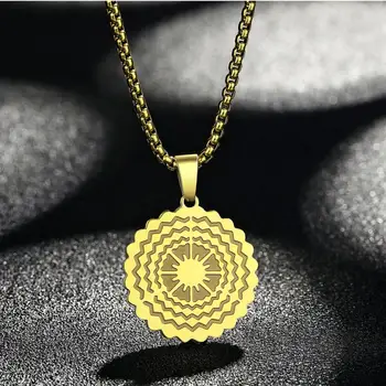 Оригинальное Изысканное Модное ожерелье из нержавеющей стали с лазерной резьбой, Позолоченный кулон в виде Солнечного диска, Памятный подарок на День рождения