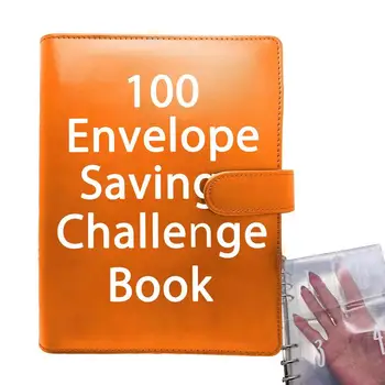 Переплет для книг Savings Challenges из искусственной кожи, 100 конвертов, книга Savings Challenges, портативный переплет формата А5 для экономии денежных средств