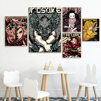 Плакаты и принты для поклонников японского аниме Demon Slayer, современные классические настенные художественные картины, картина на холсте, украшение детской комнаты
