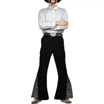 Расклешенные брюки с блестками, расклешенные брюки с блестками, блестящий топ с лацканами, костюм клоуна для вечеринки, рубашка в стиле ретро, брюки в стиле Ретро
