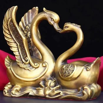 Редкая старинная китайская античная медная статуя Лебедя