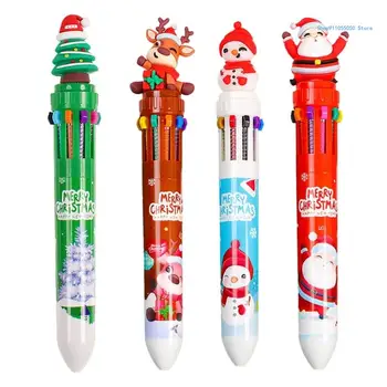 Рождественская шариковая ручка 10 цветов в 1 Многоцветная ручка Christmas Party Favor C5AB