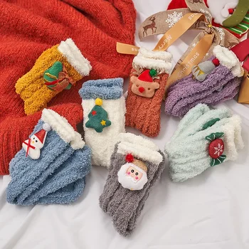 Рождественские носки Для мальчиков и девочек, детские носки-тюбики, Коралловые бархатные объемные носки для сна с рисунком из мультфильма