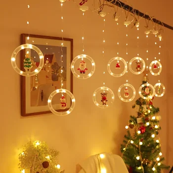 Рождественские огни Гирлянда для штор в мультяшном стиле Санта Светодиодные фонари Праздничное Украшение окна комнаты Гирлянда 3 метра 10 огней