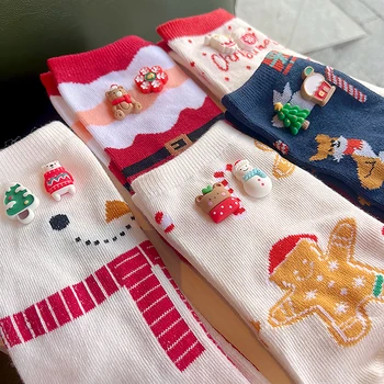 Рождественские чулки для мужчин и женщин, Зимние носки, утолщенные хлопчатобумажные носки, Носки с милым Санта-Клаусом, Снеговиком, Чулки с мультяшным Медведем.