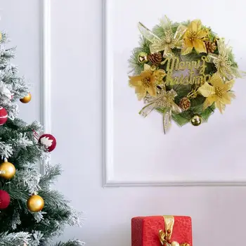 Рождественский венок, подвешенный на стену, Праздничный Рождественский венок, Бант, цветочный орнамент для украшения входной двери, вечеринка в помещении, лестница
