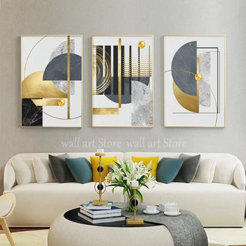 Современный золотой абстрактный геометрический художественный узор, простроченный на холсте, плакат из золотой фольги, настенные картины для домашнего декора гостиной.