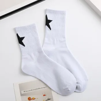Спортивная неабразивная впитывающая пот версия для пары, носки до середины икры, одежда в корейском стиле, носки с пятиконечной звездой